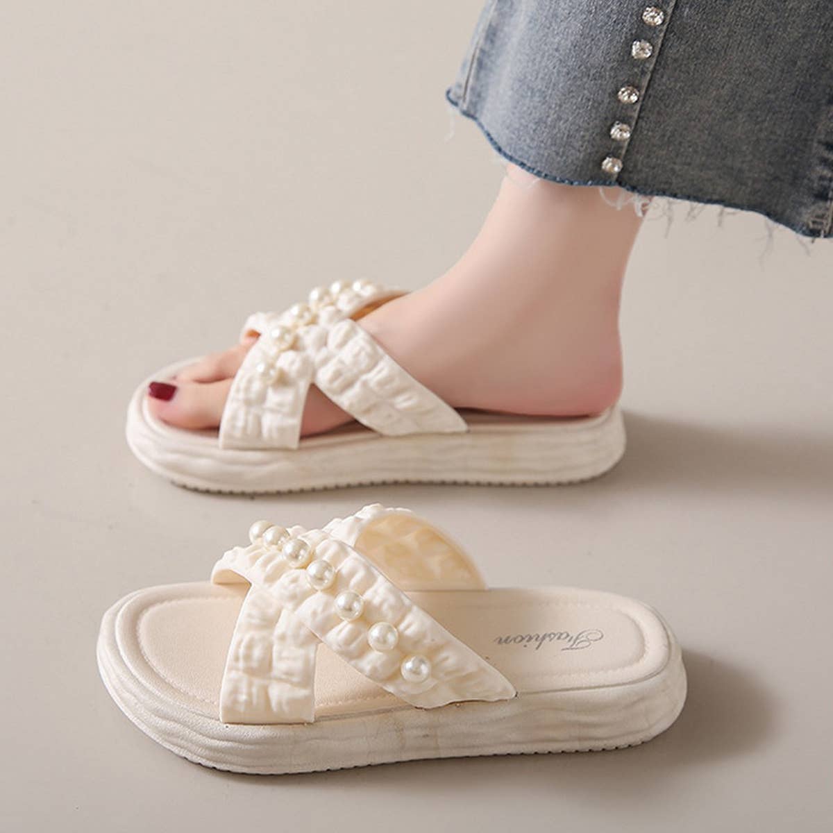 SUMMER BEACH SHOES PEARL CHAIN SANDALS_CWSHS0672