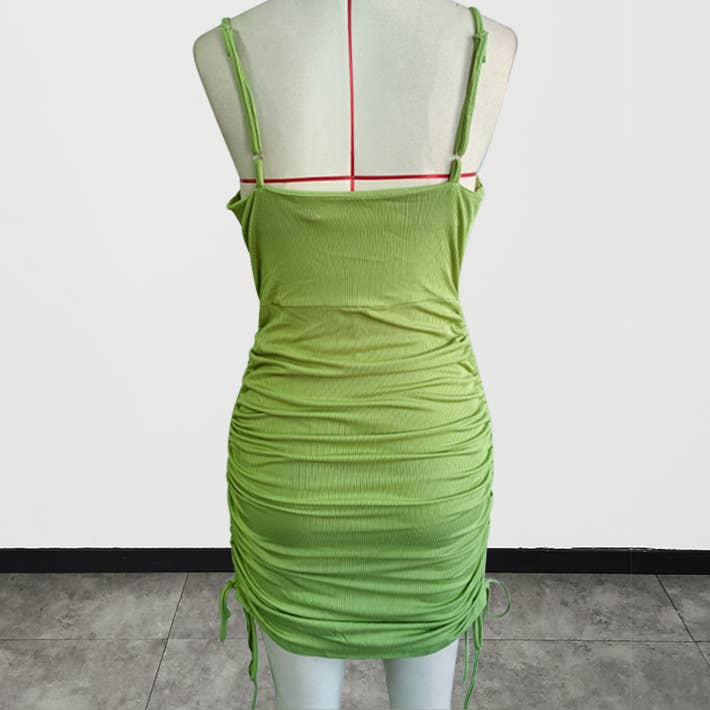 PLEATED SLEEVELESS HALTER DRESS WITH HIP WRAP