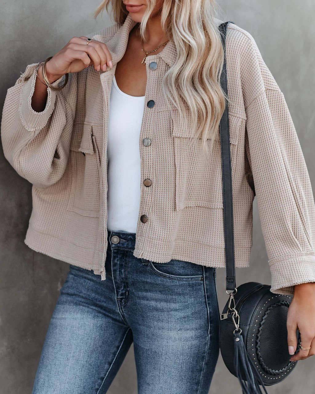 Lapel Waffle short single-breasted coat