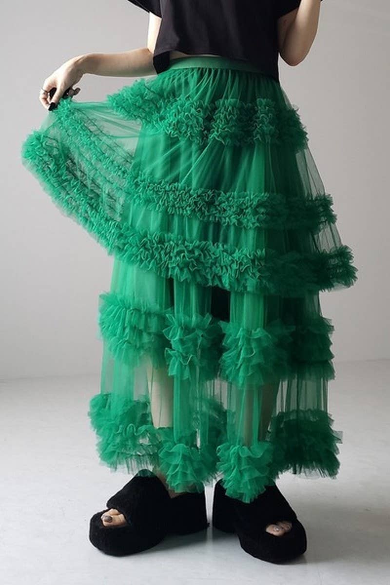 CWBLS00713_SPRING SUMMER LAYERED MESH A-LINE SKIRT