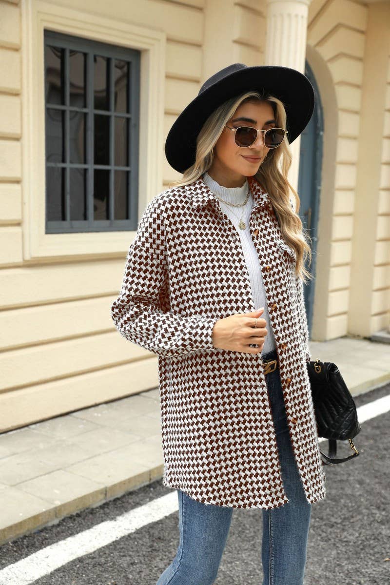 CWOCO0632_HOUNDSTOOTH LAPEL LOOSE MID-LENGTH COAT