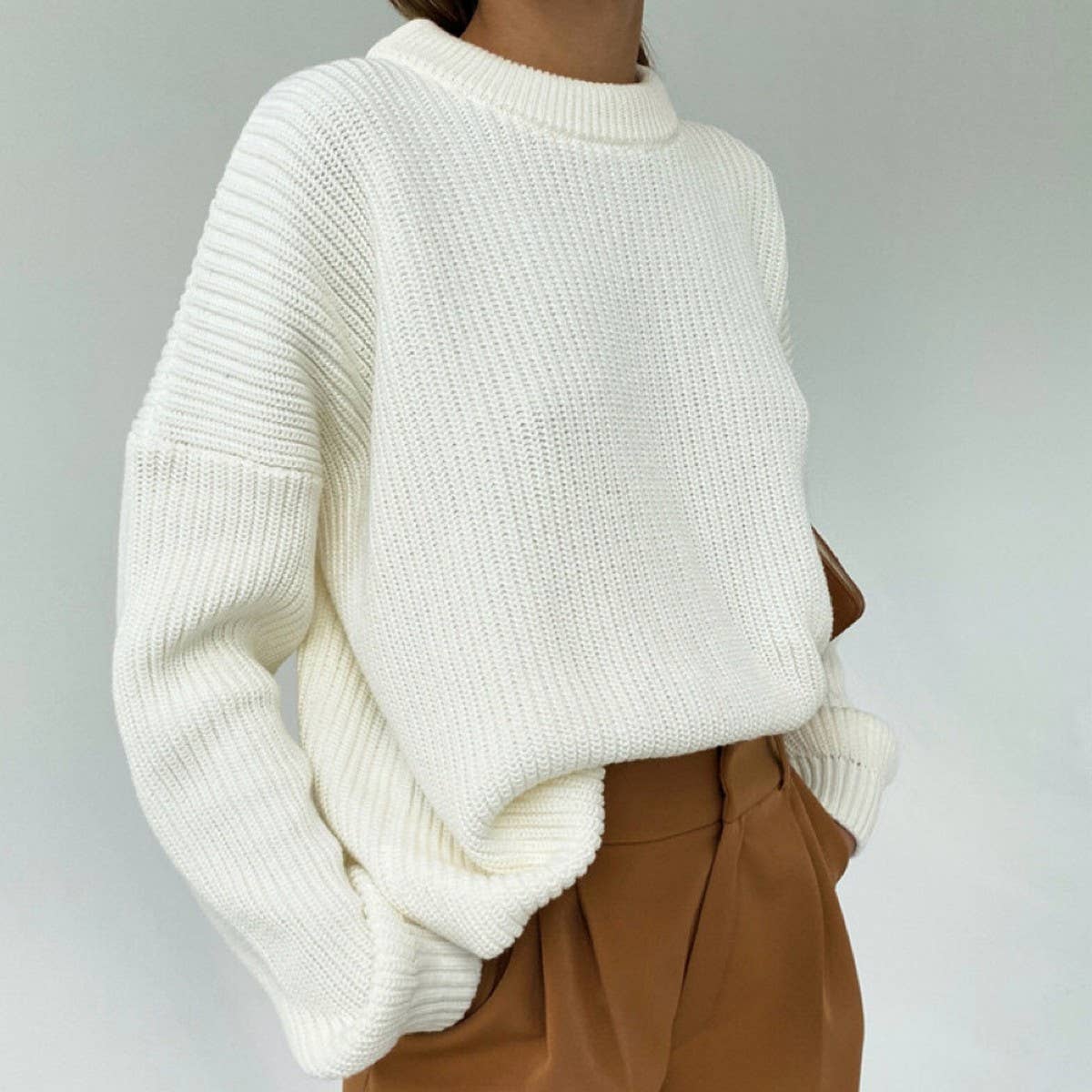 Women's Thick Solid Crewneck Knit Sweater