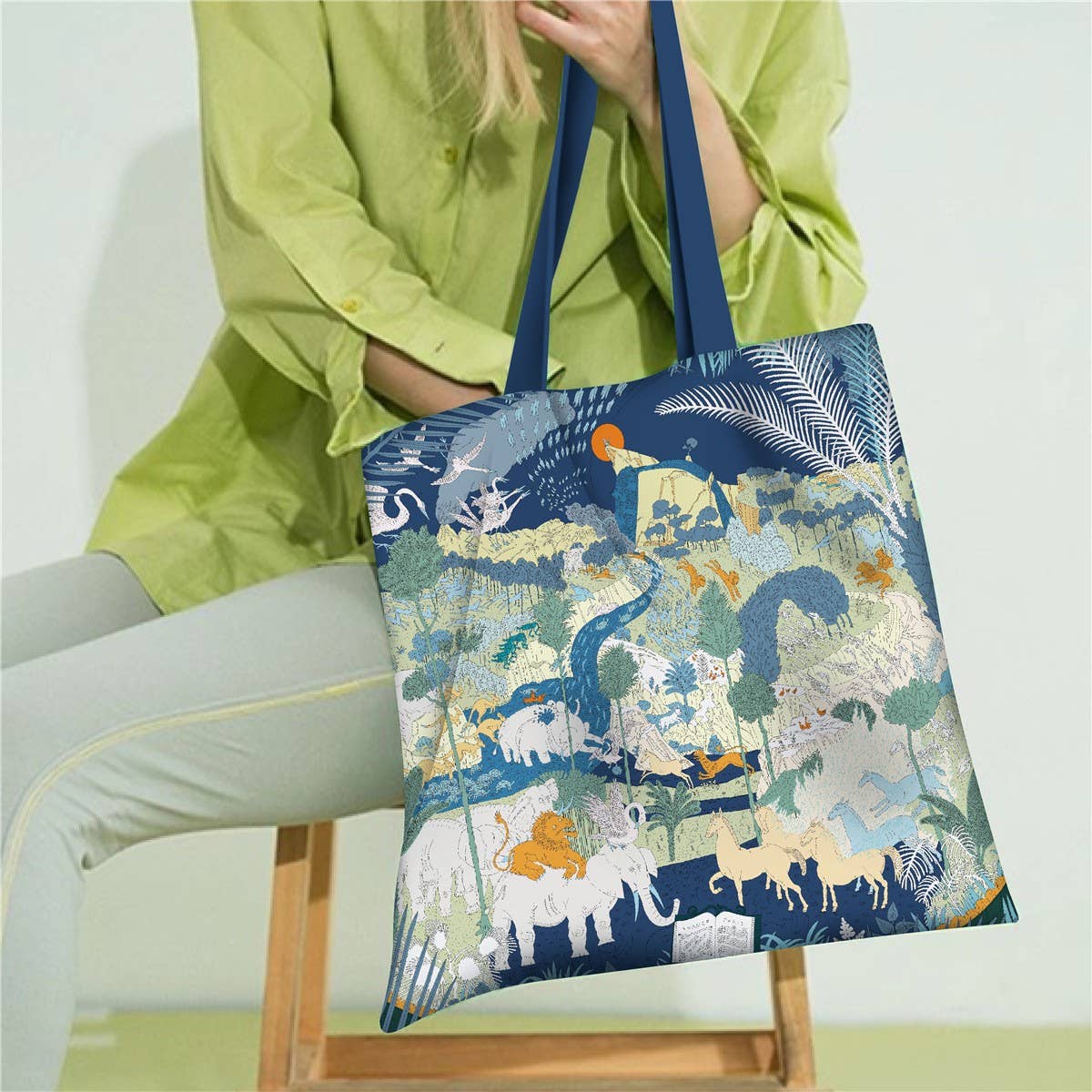 Animal Party Canvas Tote with Elephant & Lion_CWAB5133