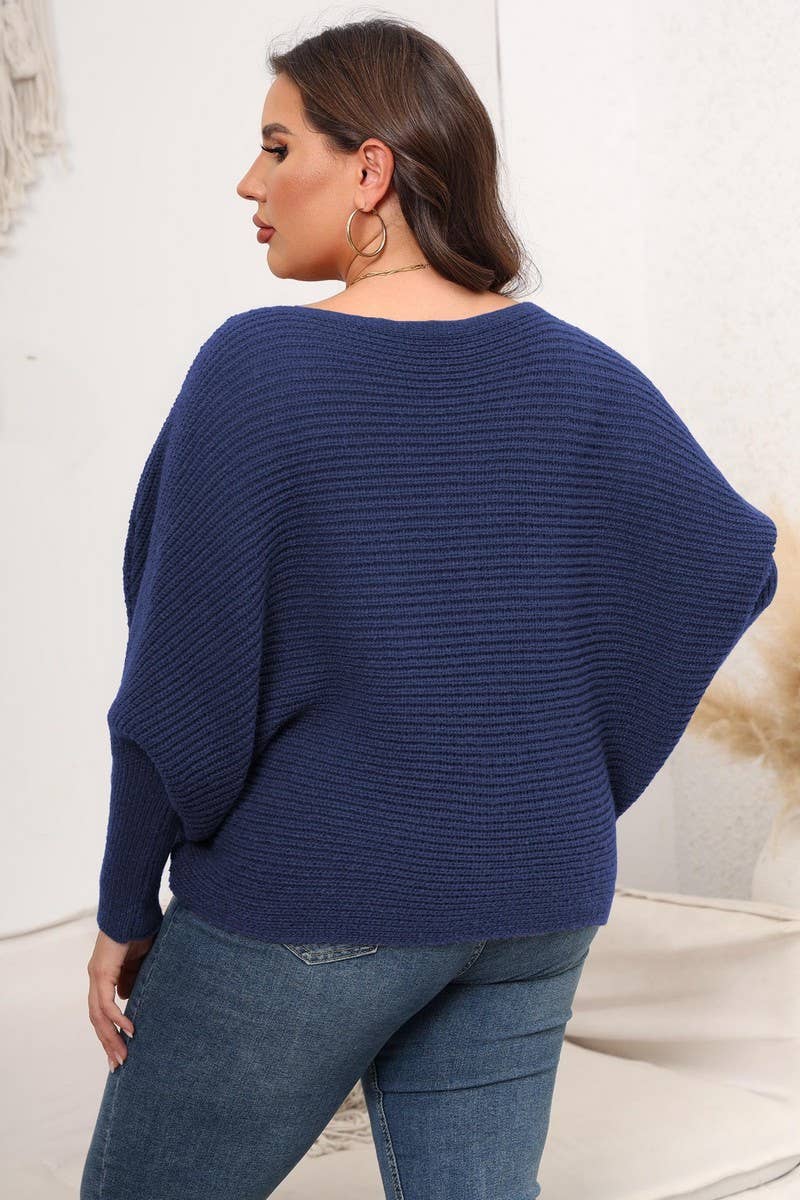 CWOSWL07414_PLUS SIZE WOMEN OFF-SHOULDER KNIT TOP