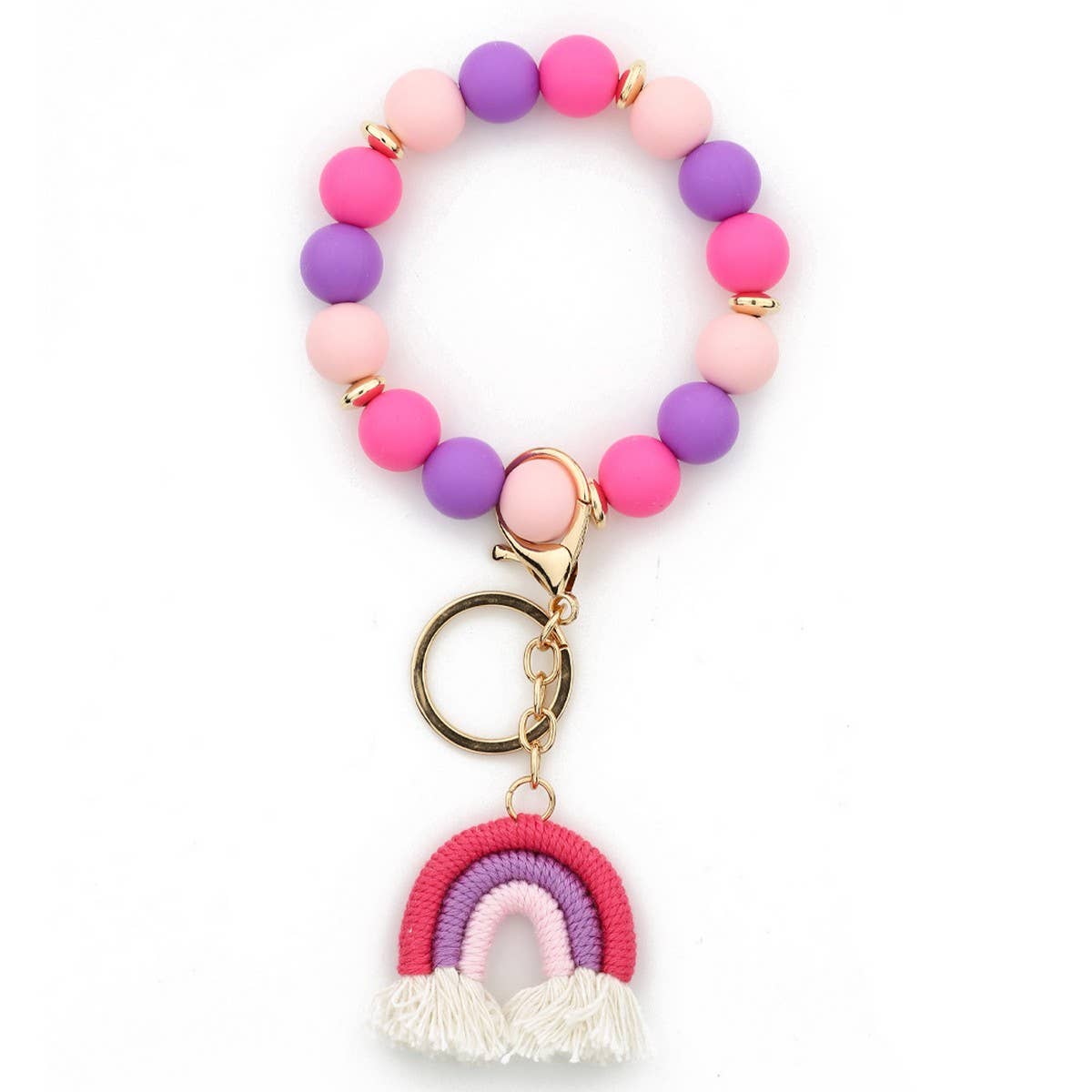 Rainbow Tassel Keychain with Colorful Bead Bracelet_CWAB5071