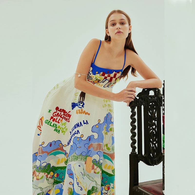 Sexy graffiti print flared sundress