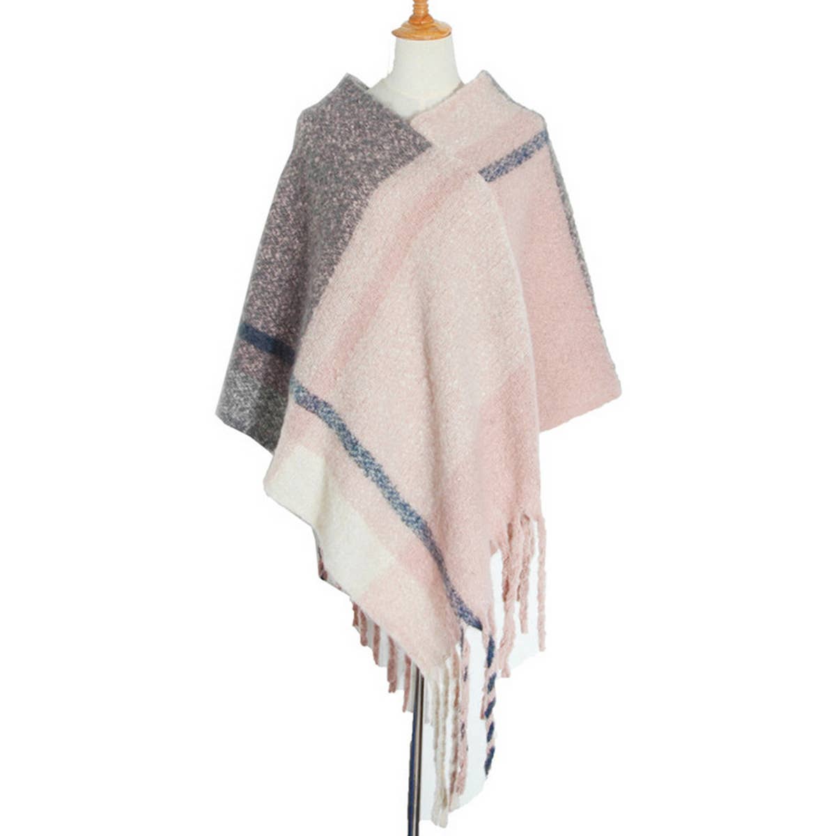 THICK TASSEL COLOR MATCHING PULLOVER CAPE SHAWL