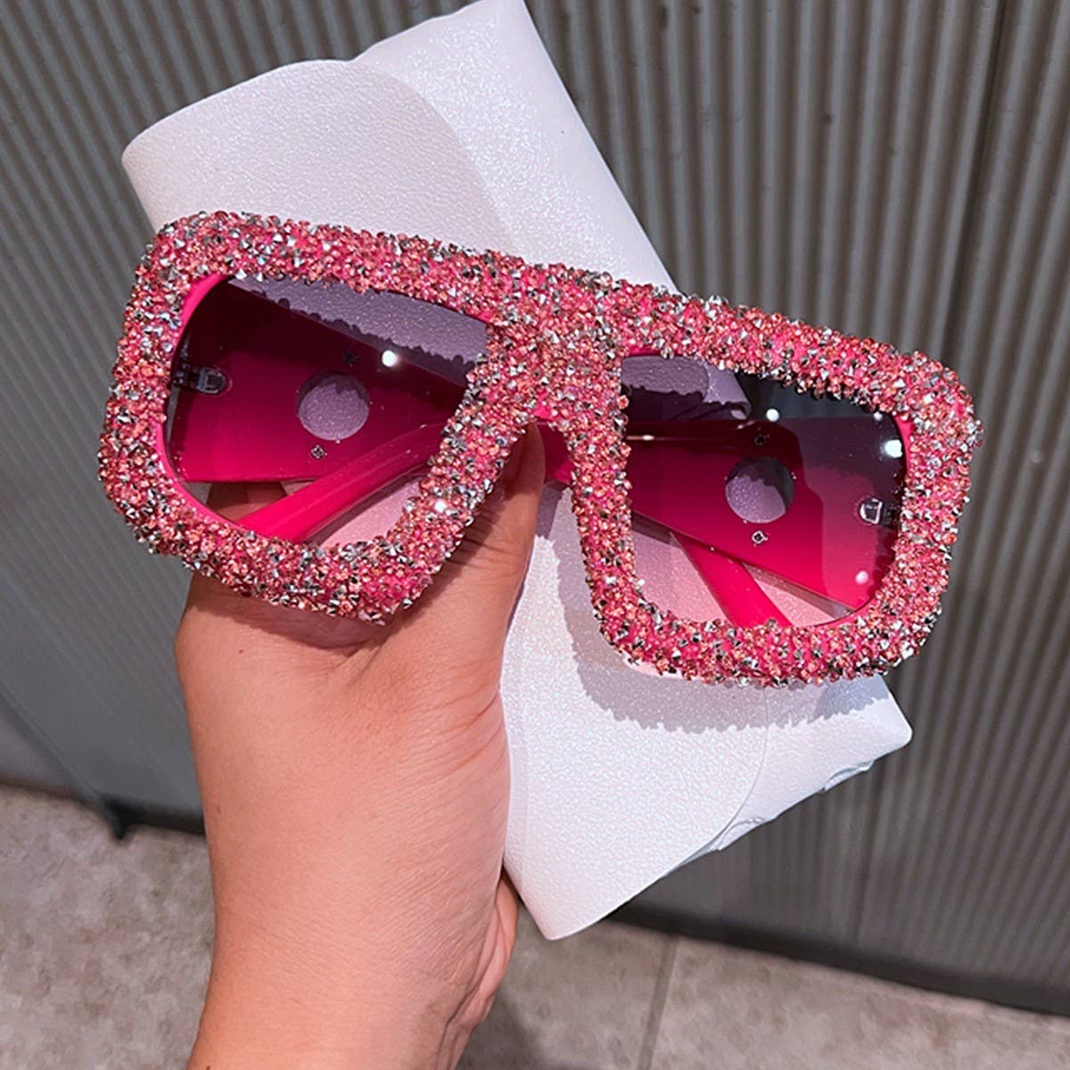 LUXURY RHINESTONE TRENDY LARGE FRAME SUNGLASSES