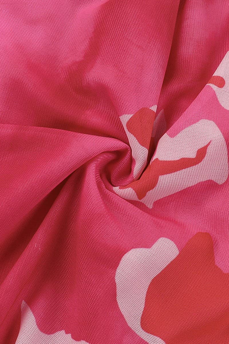 CWDTD0436_FLORAL MESH STRAPLESS RUFFLE VACATION MINI DRESS