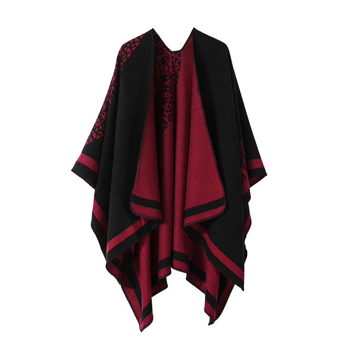 DOUBLE-SIDED PLAID FAUX CASHMERE SHAWL CAPE