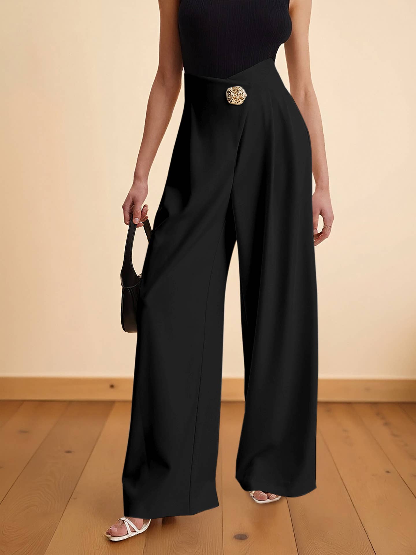 Irregularly waisted high-waisted wide-leg pants
