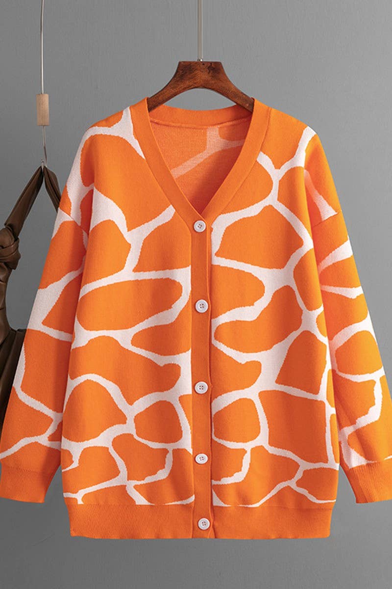 CWOCAL00664_JACQUARD KNIT V NECK LONGLINE CARDIGAN