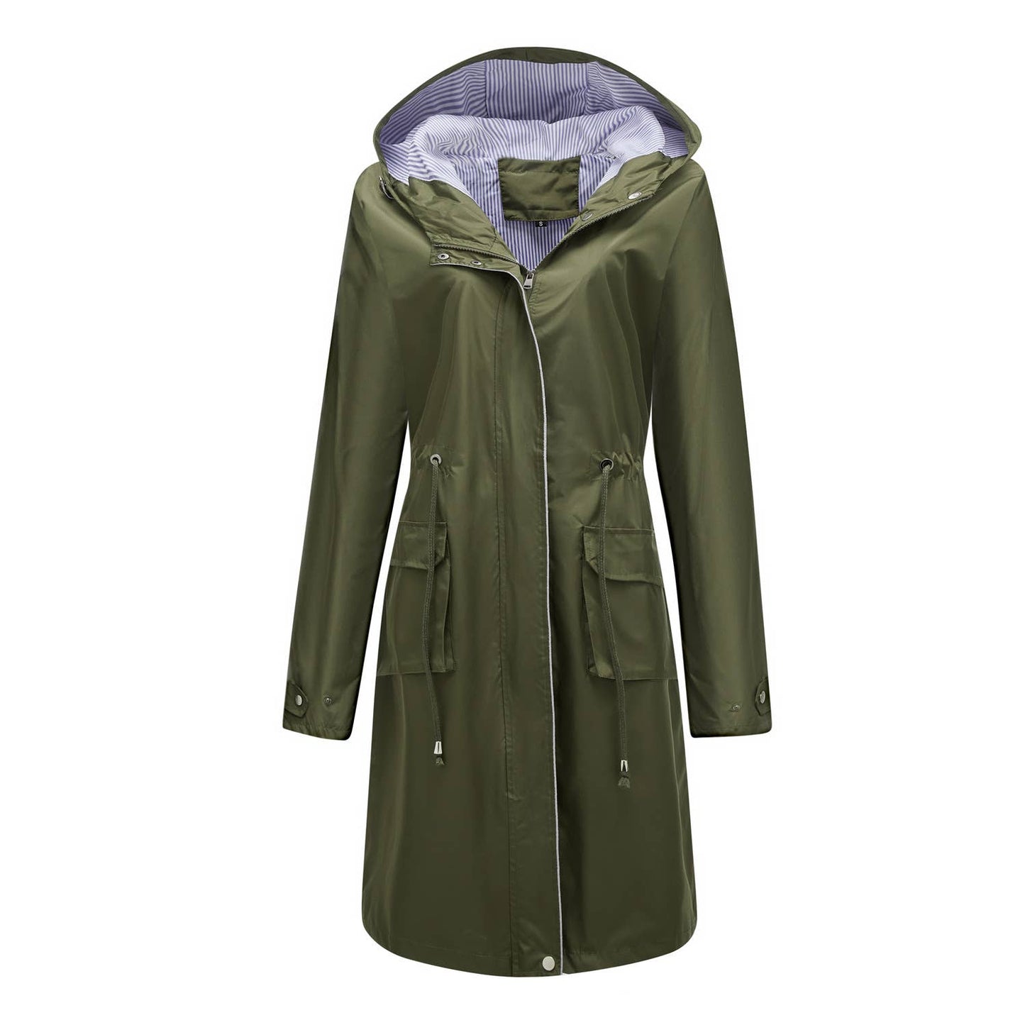Waterproof hooded long straight trench coat
