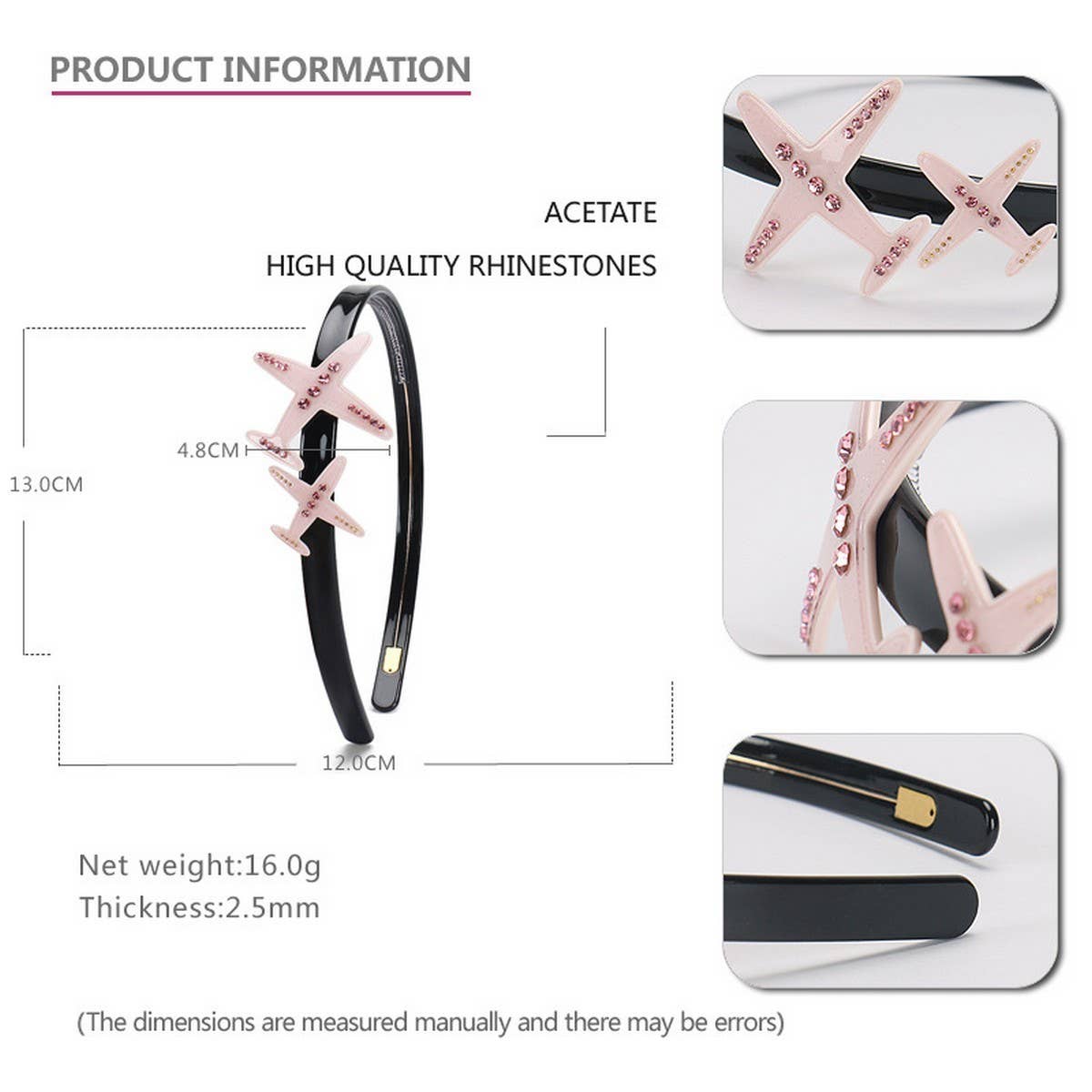 CUTE AIRPLANE DESIGN HEADBAND WITH DIAMONDS