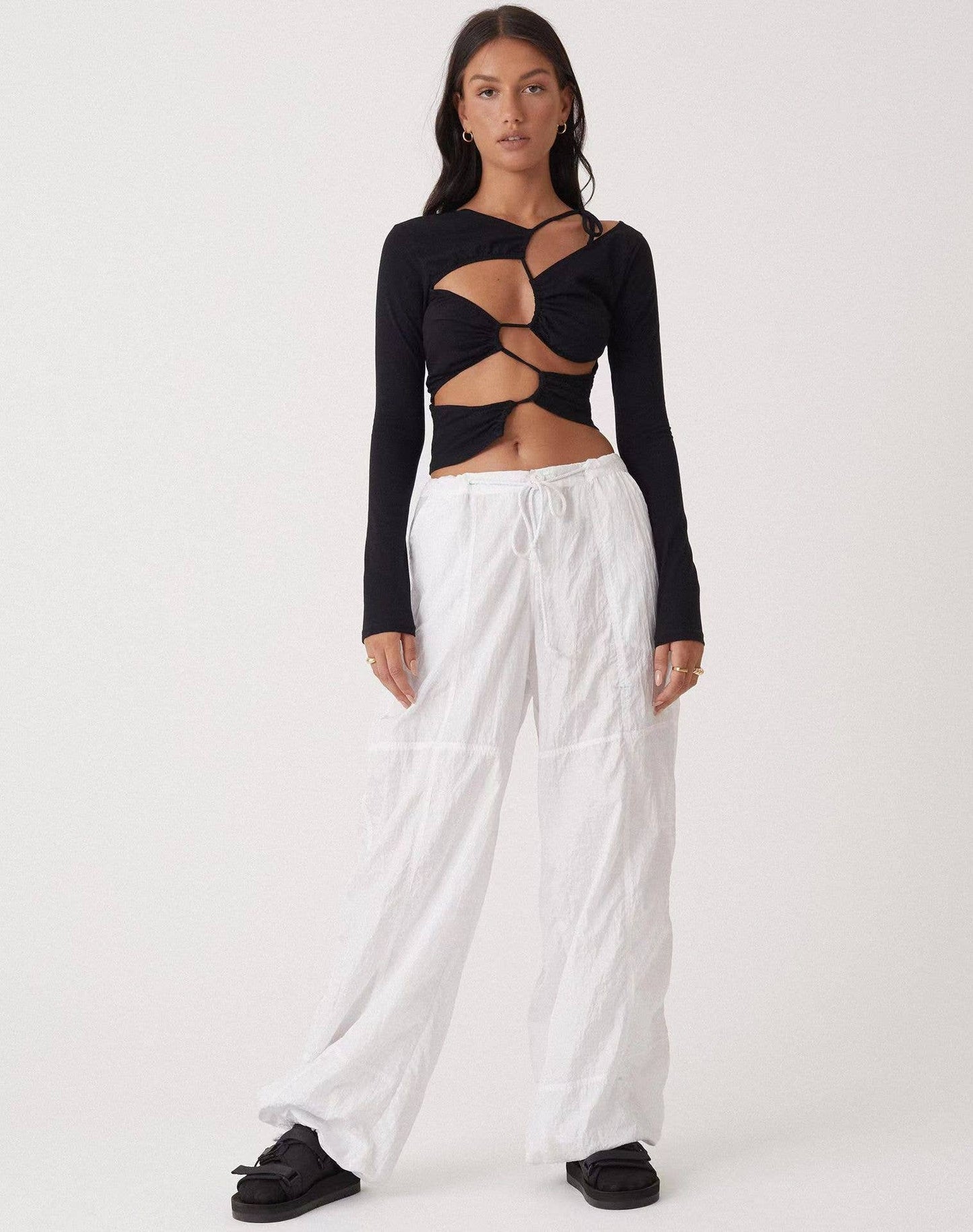 CWBLP1553_COMFORTABLE DRAWSTRING WIDE LEG CASUAL PANTS