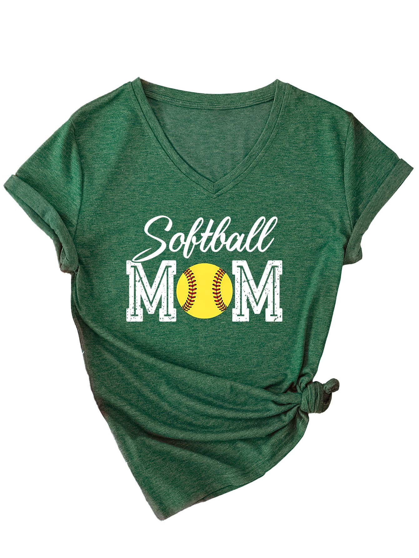 Trendy softball momV neck short-sleeved T-shirt