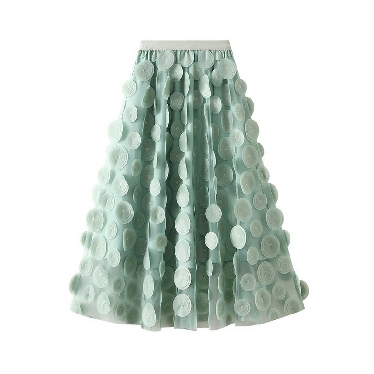 3D Polka Dot Tulle A-Line Flared Midi Skirt_CWBMS0379