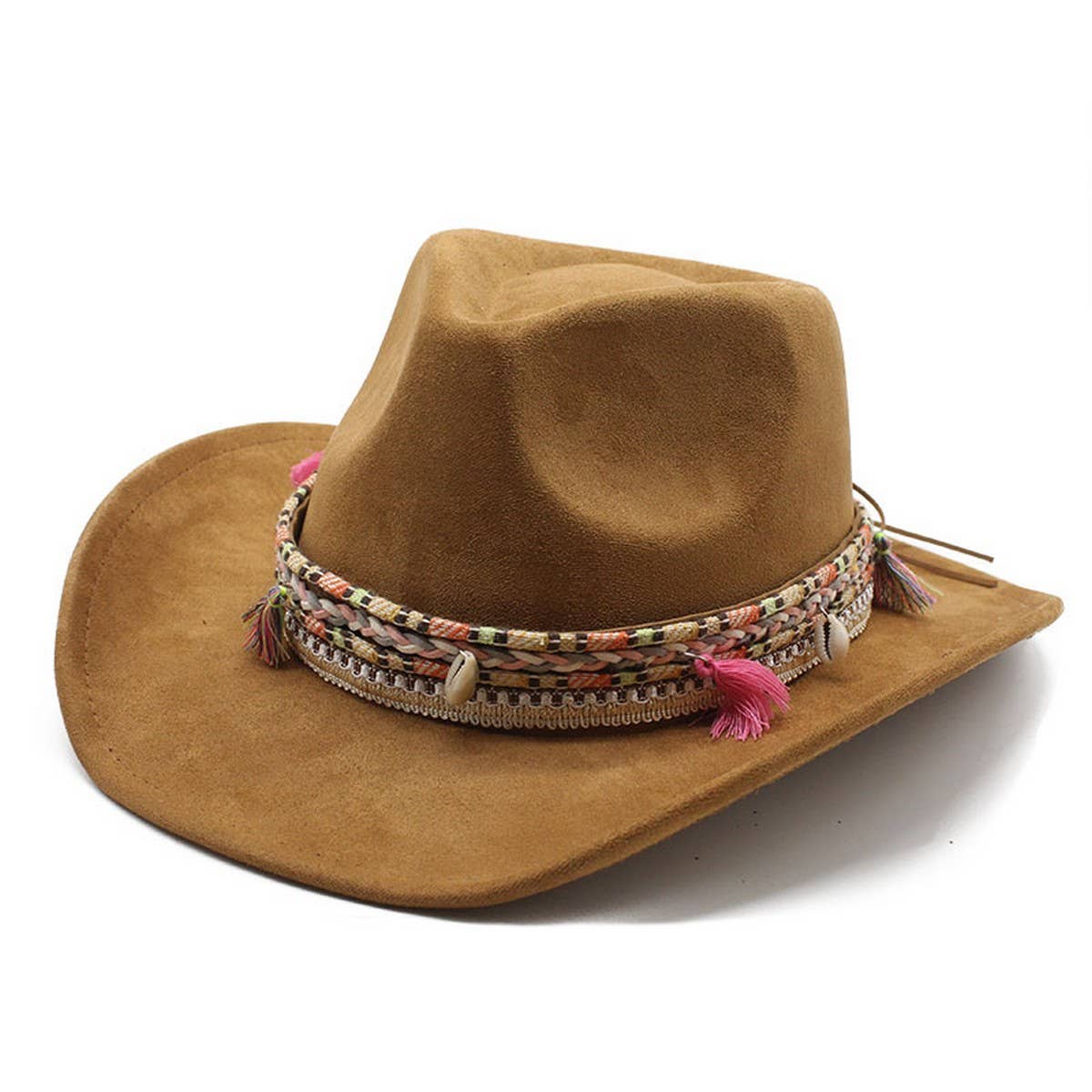 Bohemian Suede Western Cowboy Curled Brim Fedora_CWAH1094