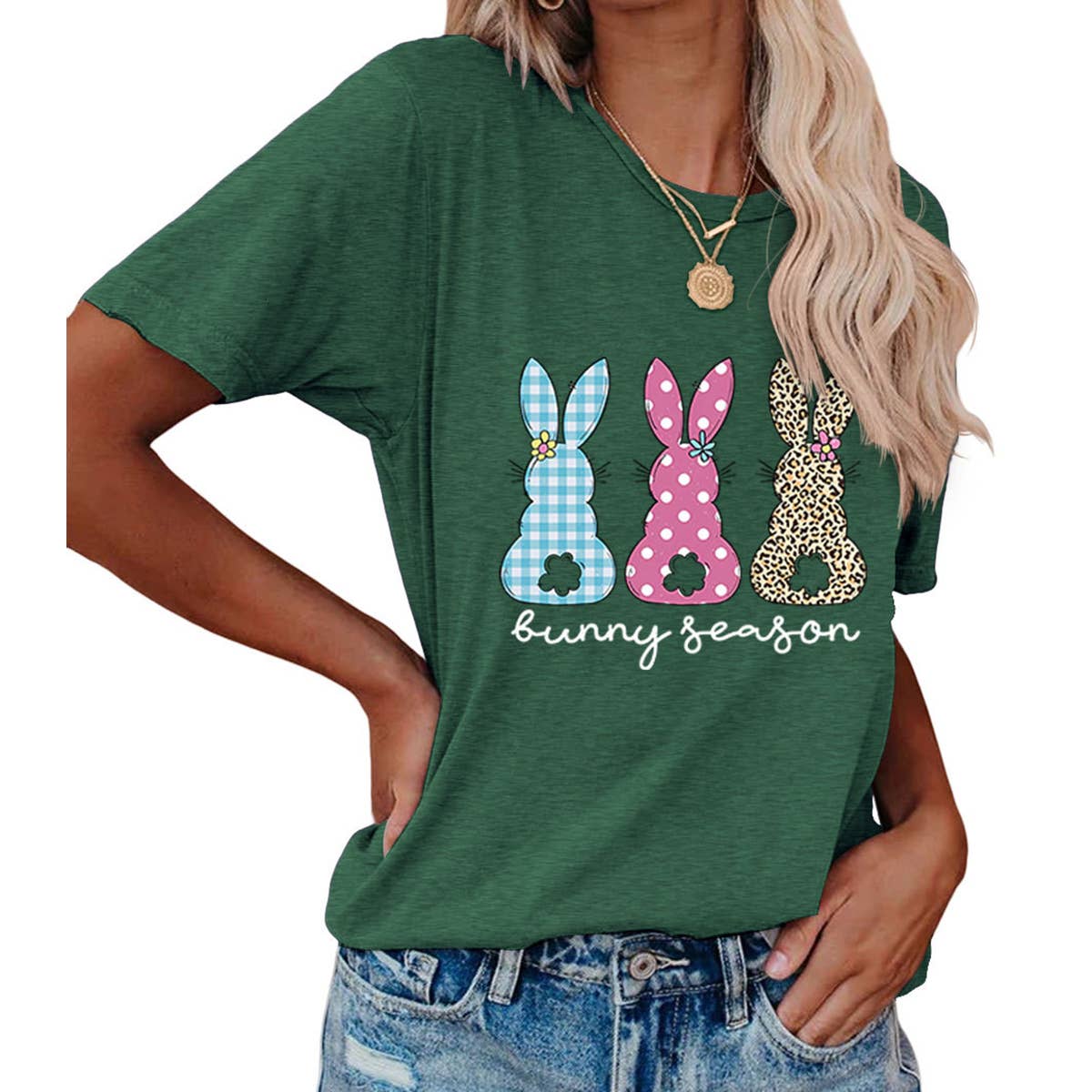 EASTER ROUND NECK LOOSE BUNNY PRINT T SHIRT_CWTTS0856