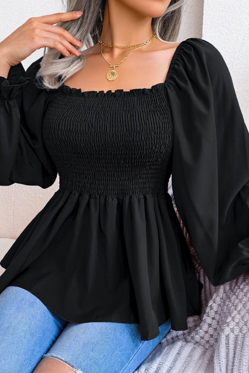 WOODEN EAR EDGE SQUARE COLLAR LONG SLEEVE SHIRT_CWTSTL1038