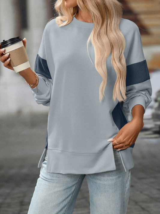 Round-neck,color-blocked,casual loose hoodie