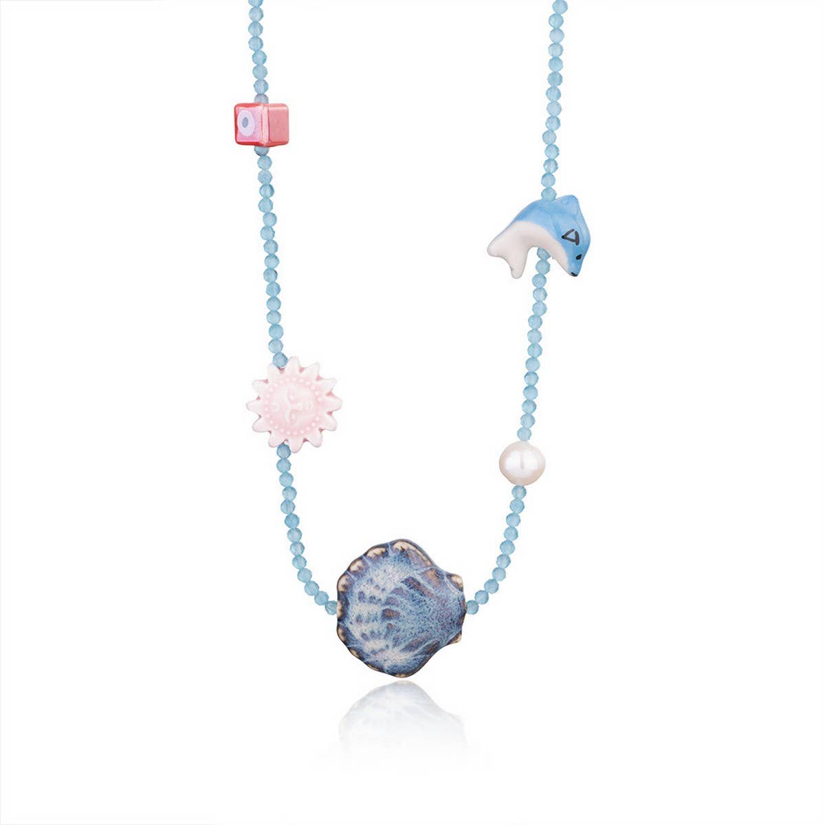 Unique Boho Glass Shell and Crystal Necklace