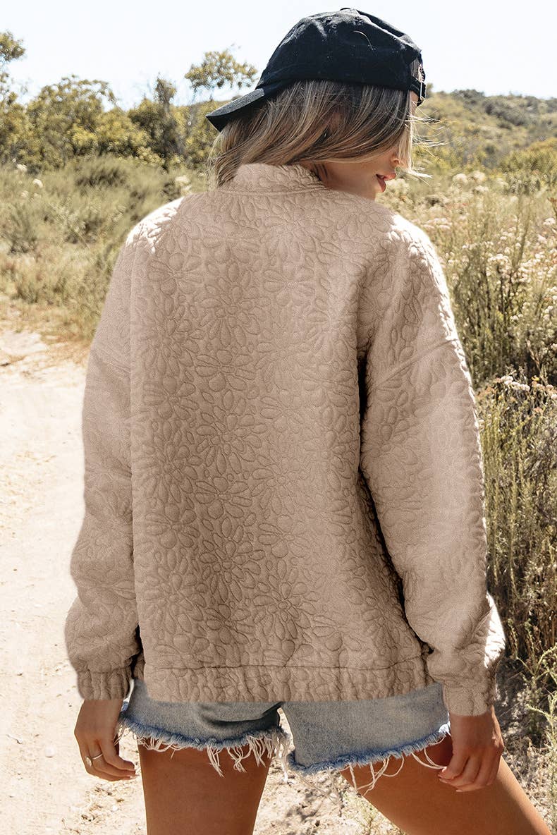 Solid-color floral texture loose jacket