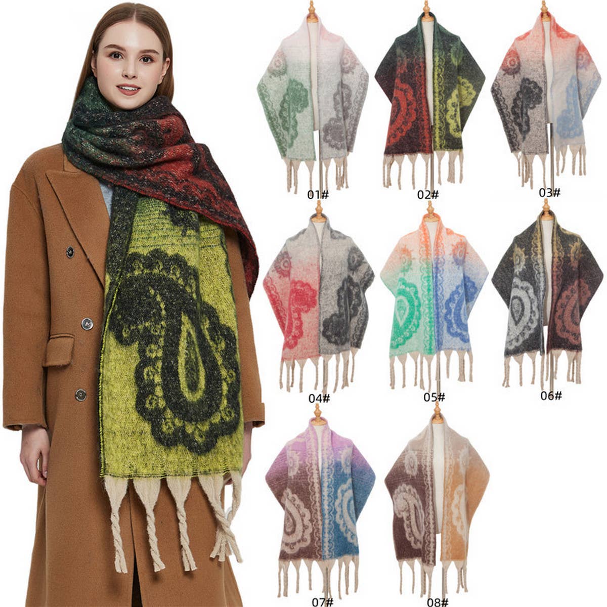 Paisley Jacquard Scarf ??Thick Fringe Winter Shawl_CWASC0857