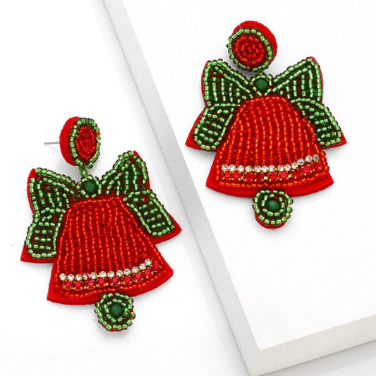 HANDMADE BEADED CHRISTMAS BELL EARRINGS