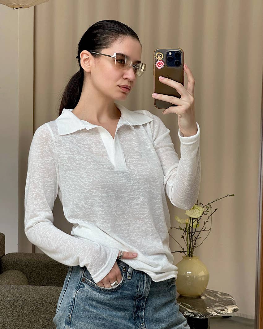 Slim fit long sleeve knit polo shirt