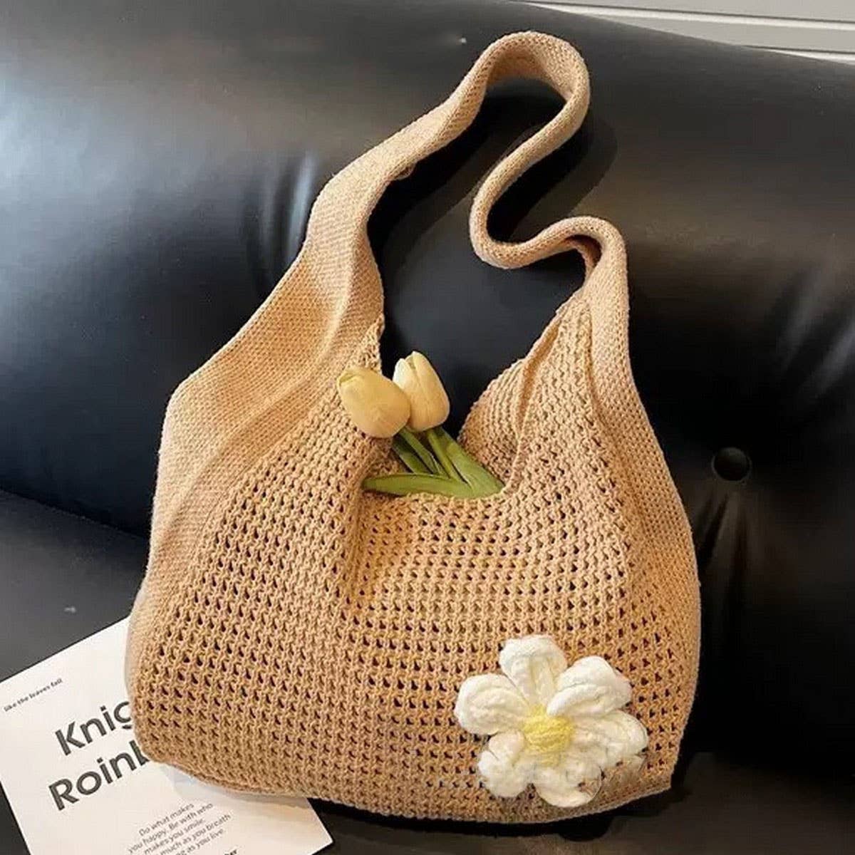 CUAB00624_2025 BOHO KNIT TOTE BAG LARGE CAPACITY FLORAL BAG