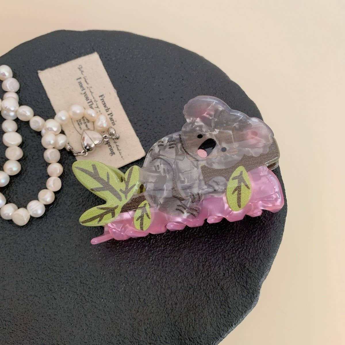 CWAHA07729_CUTE ANIMAL KOALA RACCOON ACETATE HAIR CLAW