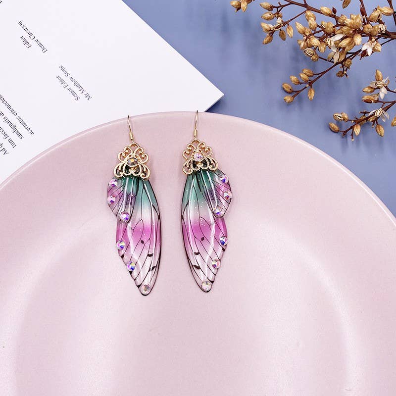 Elegant long earrings with cicada wing wings