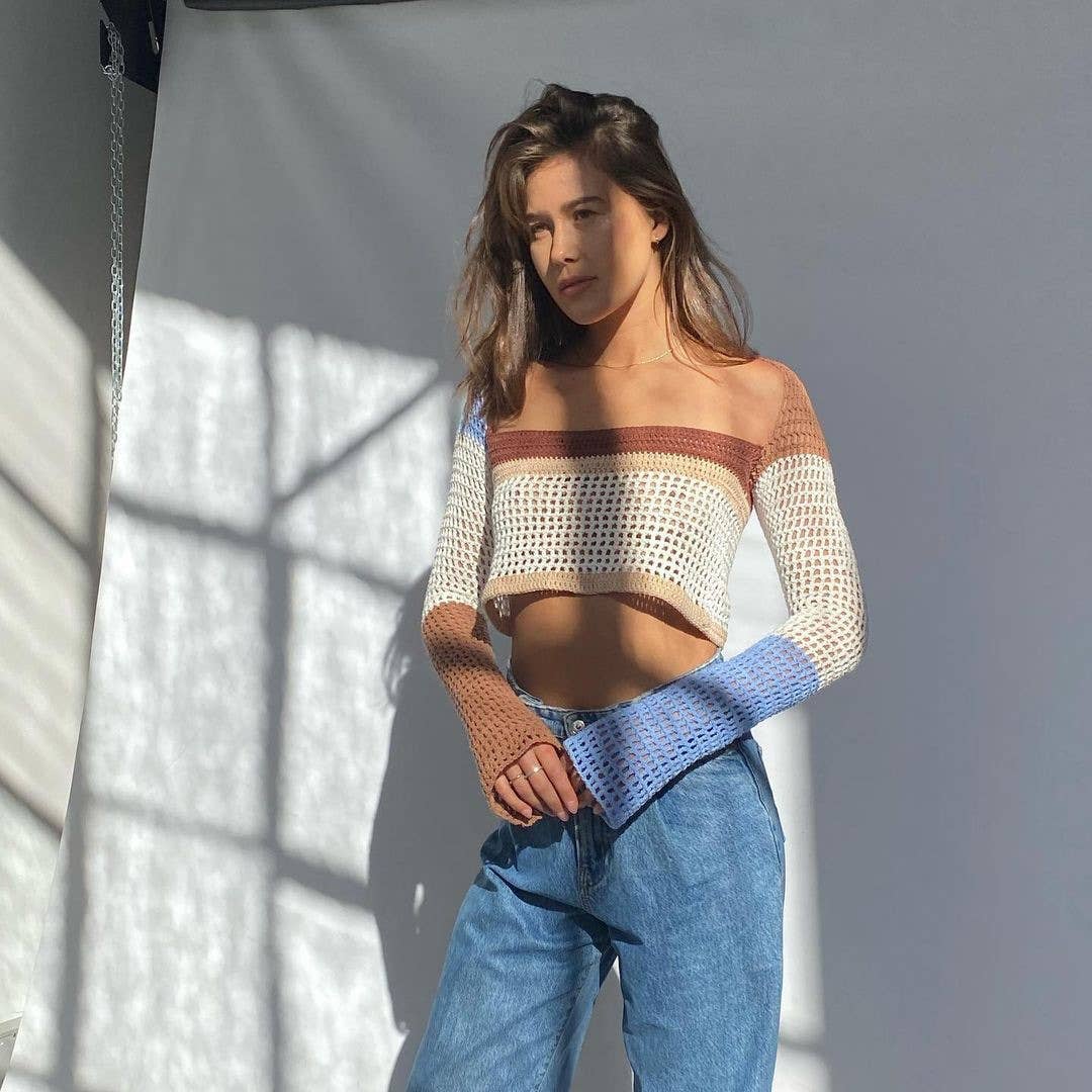 FASHION CASUAL HOLLOW KNIT LONG SLEEVE