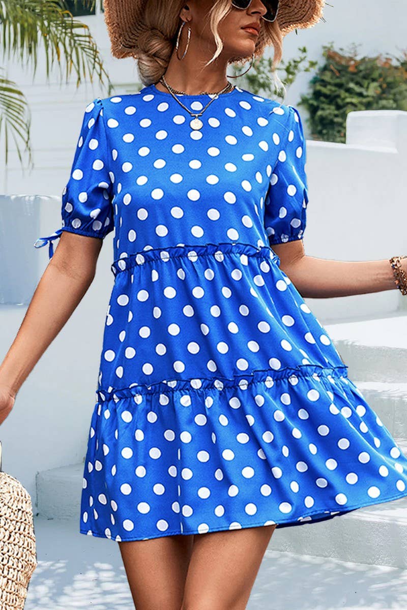 ROUND NECK BUBBLE SLEEVE STRAP DRESS_CWDSD2658