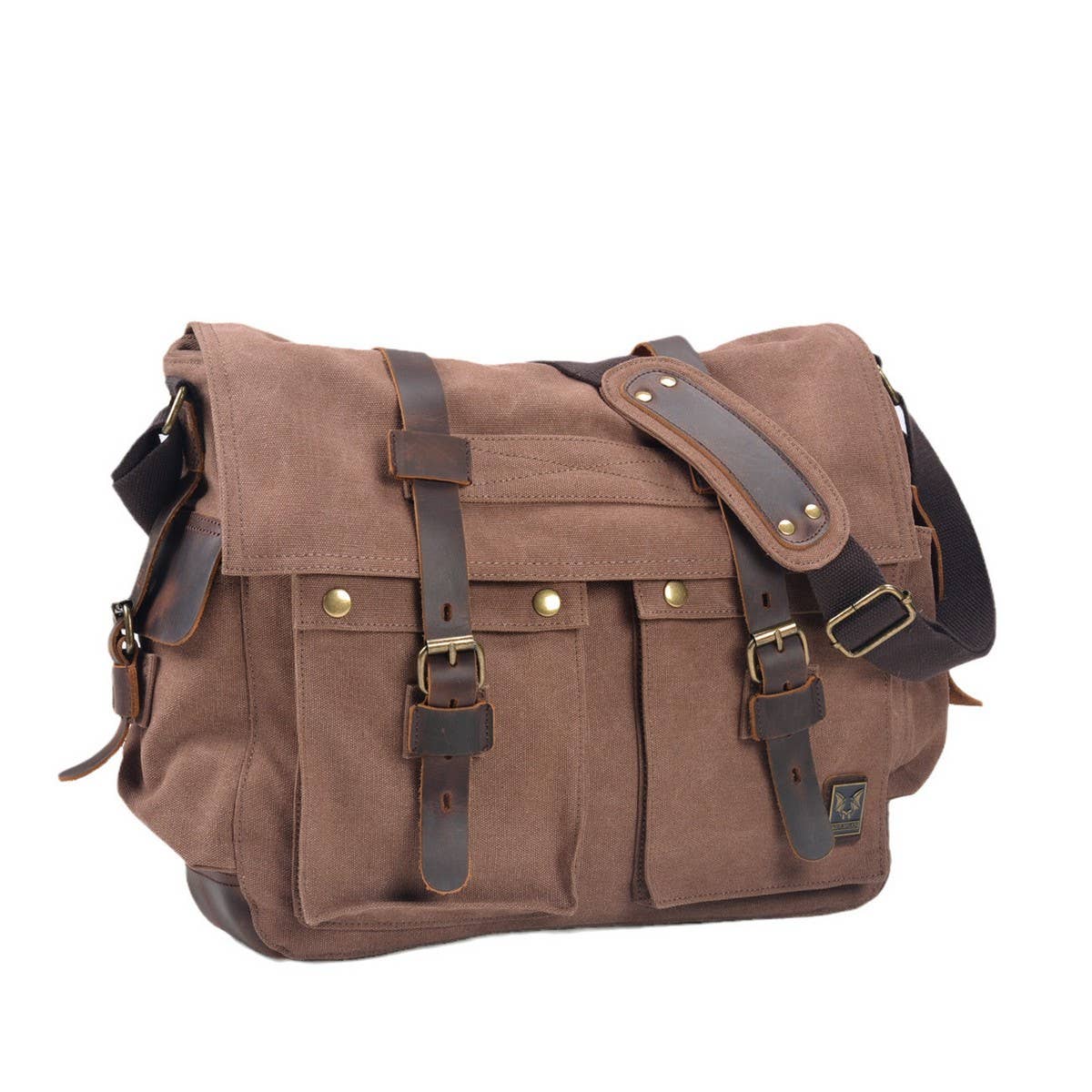 Vintage Canvas Leather Laptop Satchel for Men_CWAB5567