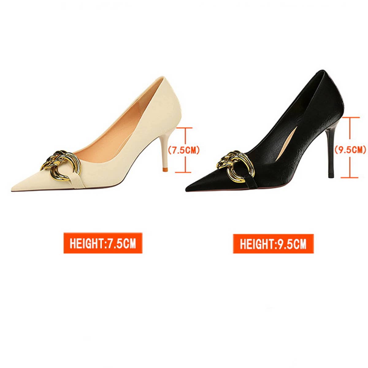 SHALLOW-MOUTHED POINTED METAL BUCKLE HIGH HEELS