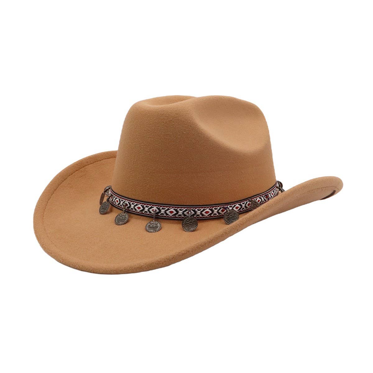 New Western Ethnic Wool Cowboy Fedora Hat_CWAH04467