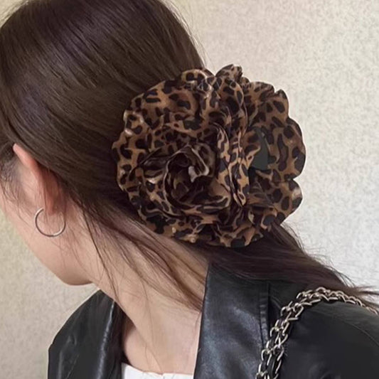 DESIGN LEOPARD PRINT FLOWER FULL BACK HAIR CLIP