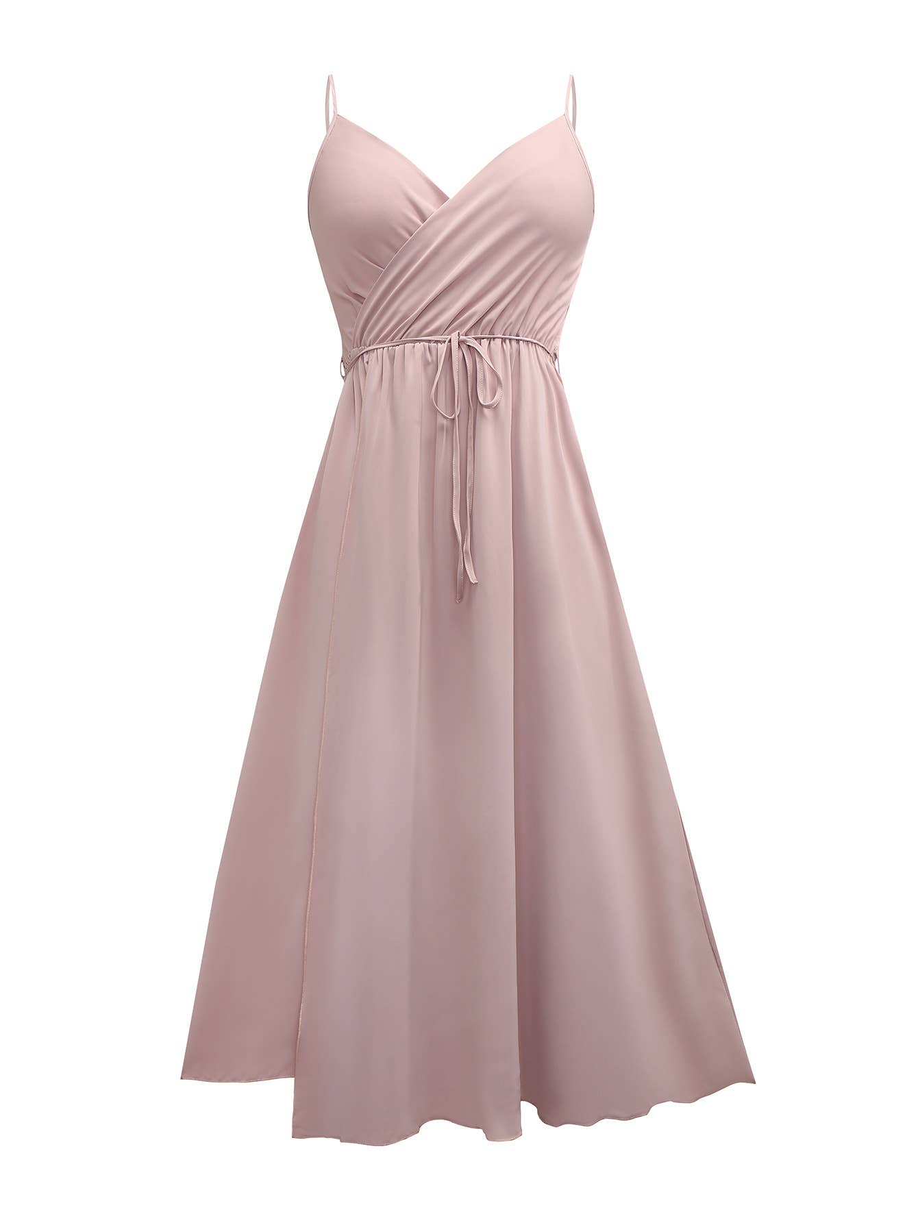 Elegant V-neck, cinched waist slit evening dress