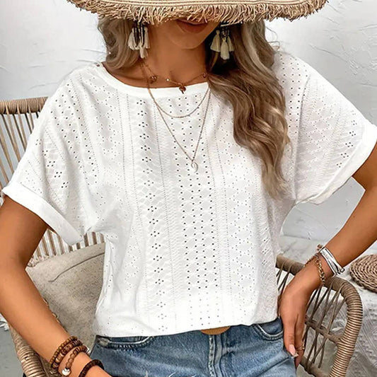Knit cutout sleeve short sleeve