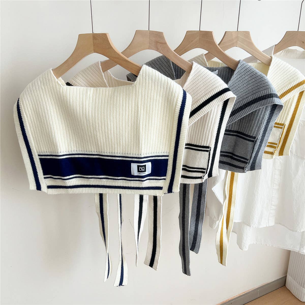 Knit Knot Shawl ? Striped Collar Wrap for Women