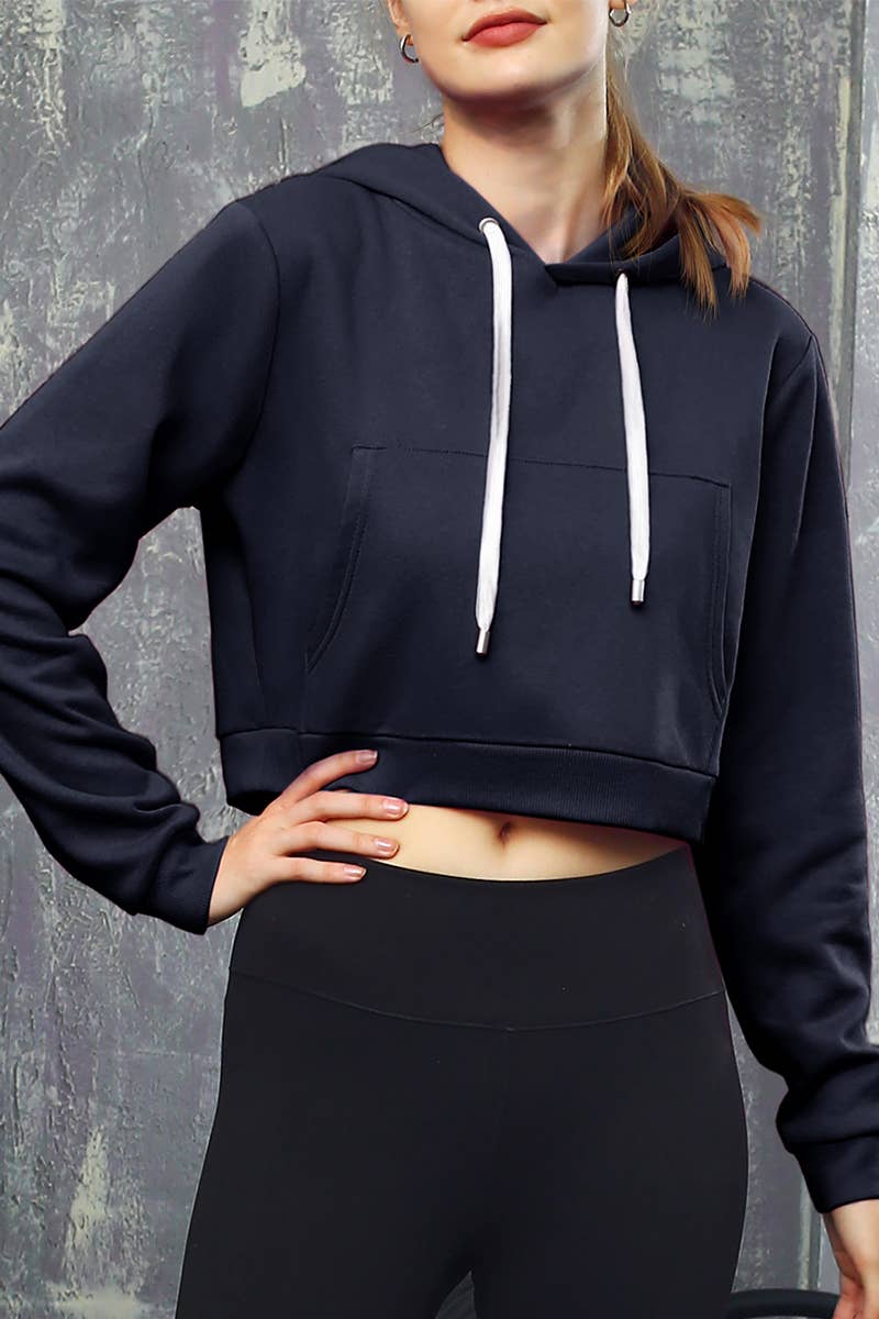 CWOHOL428_Lightweight Pullover Hoodie Cropped Sweatshirt