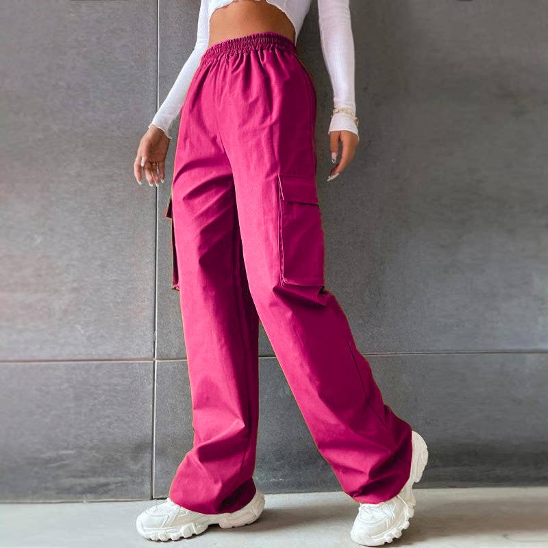 Elastic high-waisted straight-leg overalls