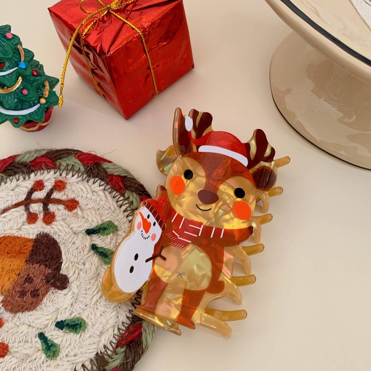 CWAHA07724_CHRISTMAS GINGERBREAD SANTA REINDEER HAIR CLAW