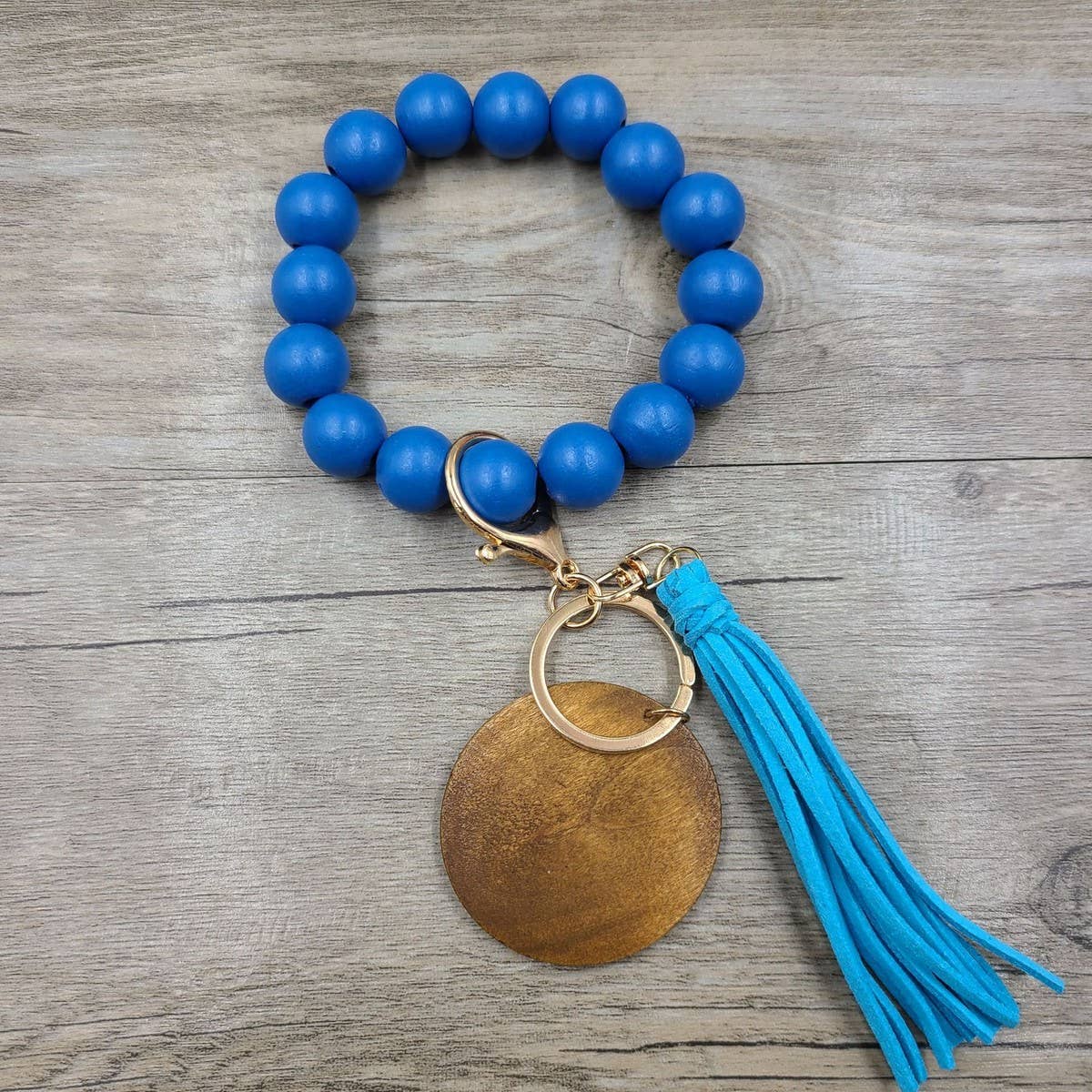 MULTI COLORED WOODEN BEAD BRACELET KEYCHAIN