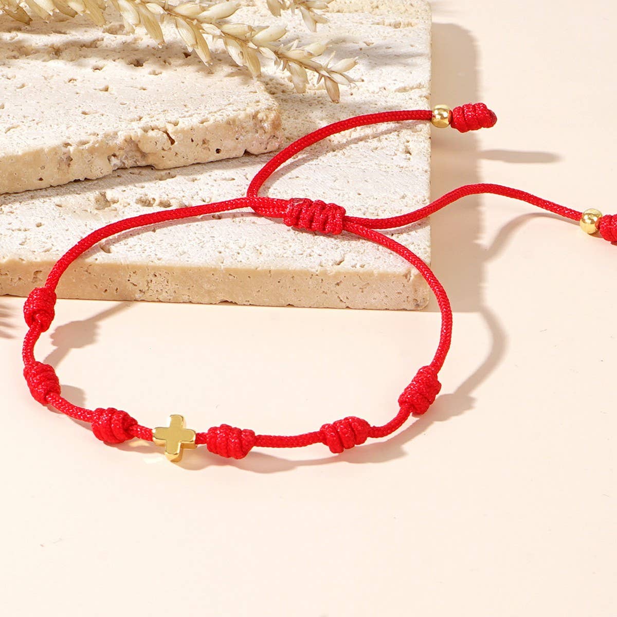 COPPER BEAD PERUVIAN KNOT COPPER CROSS BRACELET