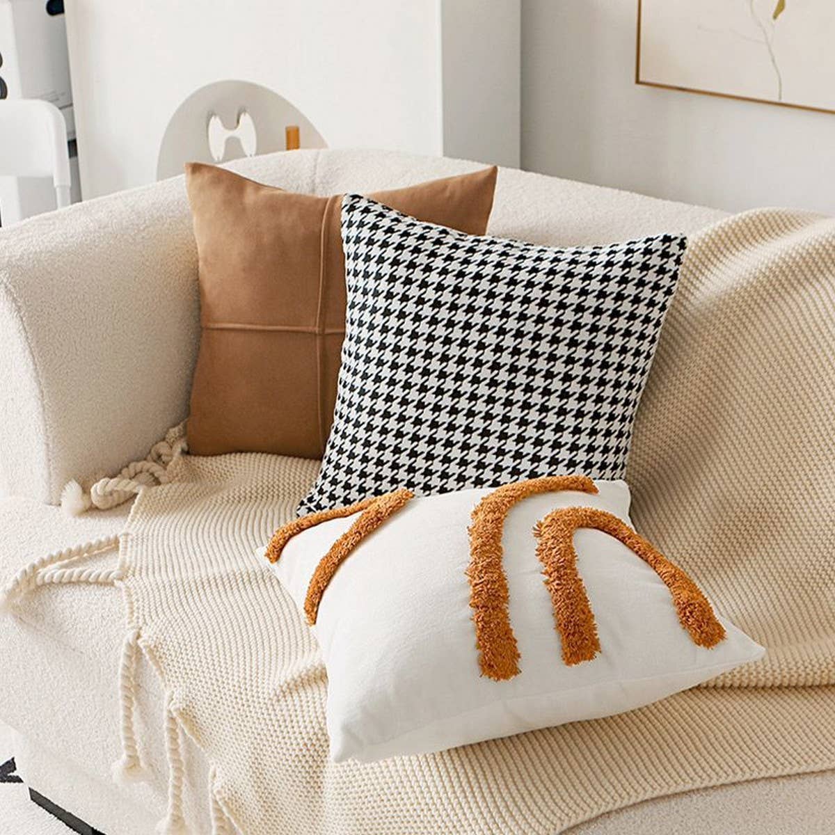 Houndstooth Sofa Pillow Cover Brown Vintage Luxury