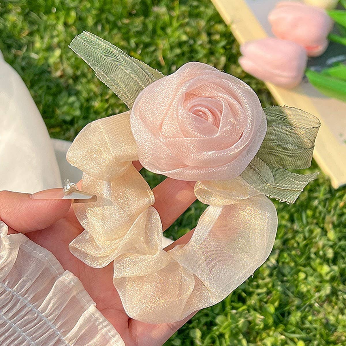 XIANMEI MESH ROSE HAIR RING RUBBER BAND HAIR ROPE_CWAHA3713