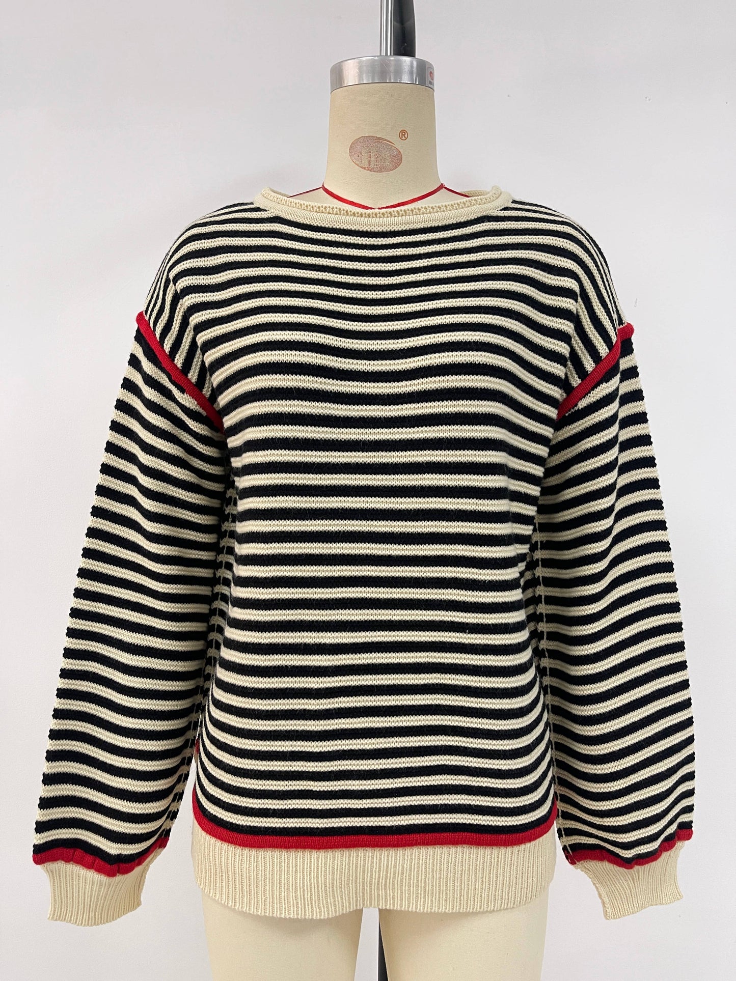 Striped round-neck loose long-sleeved sweater